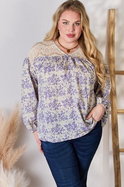 Hailey & Co Full Size Lace Detail Printed Blouse - NeoKira Unlimited