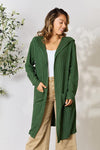 Basic Bae Full Size Ribbed Open Front Long Sleeve Cardigan Cardigan Trendsi Green S 