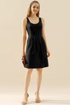 Doublju Full Size Round Neck Ruched Sleeveless Dress with Pockets Mini Dress Trendsi Black S 