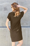 Basic Bae Full Size Round Neck Short Sleeve Dress with Pockets Mini Dress Trendsi   