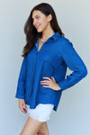 Doublju Blue Jean Baby Denim Button Down Shirt Top in Dark Blue Top Trendsi   