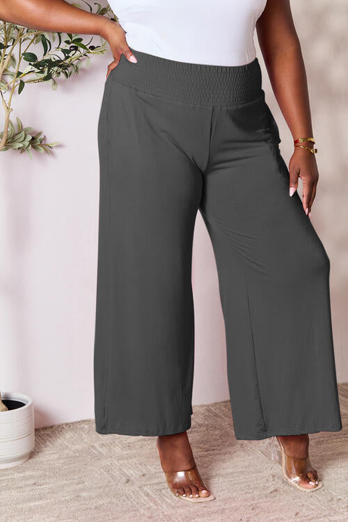 Double Take Full Size Smocked Wide Waistband Wide Leg Pants - NeoKira Unlimited
