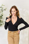 Culture Code Full Size Ribbed Surplice Cold Shoulder Top Top Trendsi Black S 