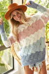 BiBi Color Block Openwork Long Sleeve Sweater Sweater Trendsi   