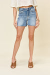 Judy Blue Full Size High Waist Raw Hem Denim Shorts Denim Shorts Trendsi   