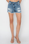 RISEN Stepped Waist Frayed Denim Shorts Denim Shorts Trendsi   