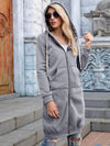 Double Take Full Size Zip-Up Longline Hoodie with Pockets Hoodie Trendsi Light Gray S 