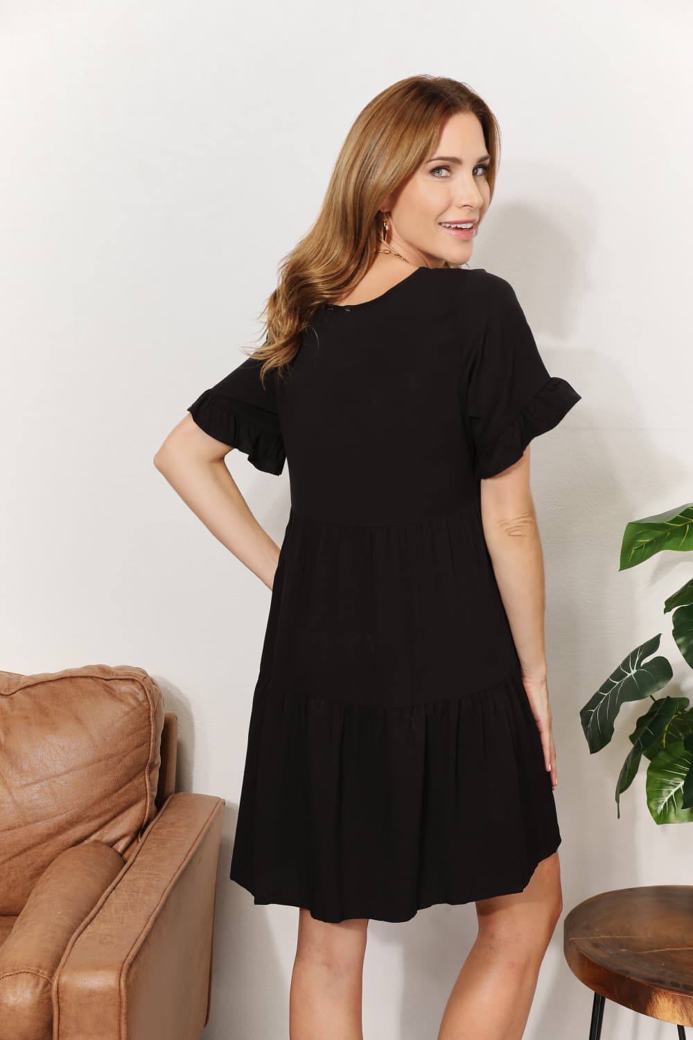 Mandy V-Neck Flounce Sleeve Tiered Dress - NeoKira Unlimited