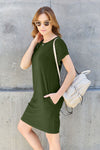 Basic Bae Full Size Round Neck Short Sleeve Dress with Pockets Mini Dress Trendsi   