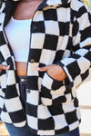 Double Take Full Size Checkered Button Front Coat with Pockets Coat Trendsi   