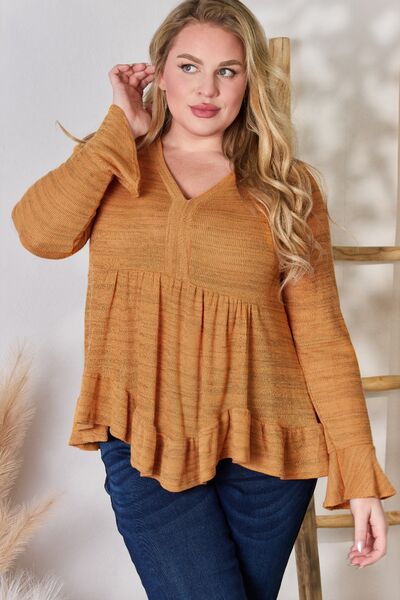 Hailey & Co Full Size V-Neck Flounce Sleeve Blouse Top Trendsi   