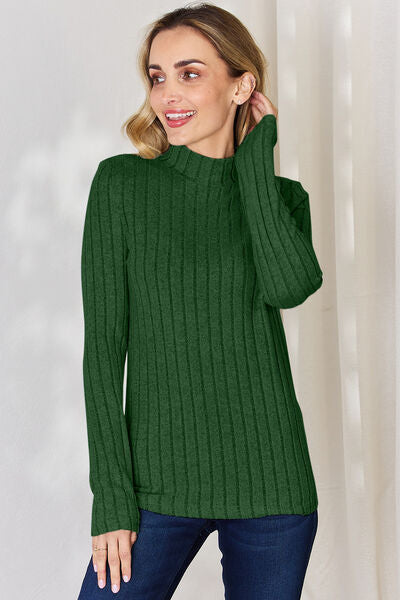 Basic Bae Full Size Ribbed Mock Neck Long Sleeve T-Shirt Top Trendsi Mid Green S 