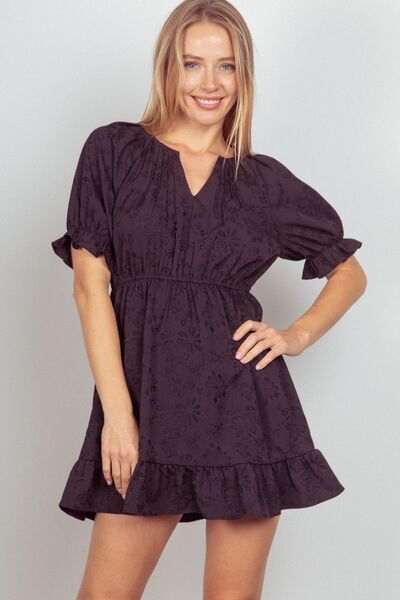 VERY J Floral Textured Woven Ruffled Mini Dress - NeoKira Unlimited