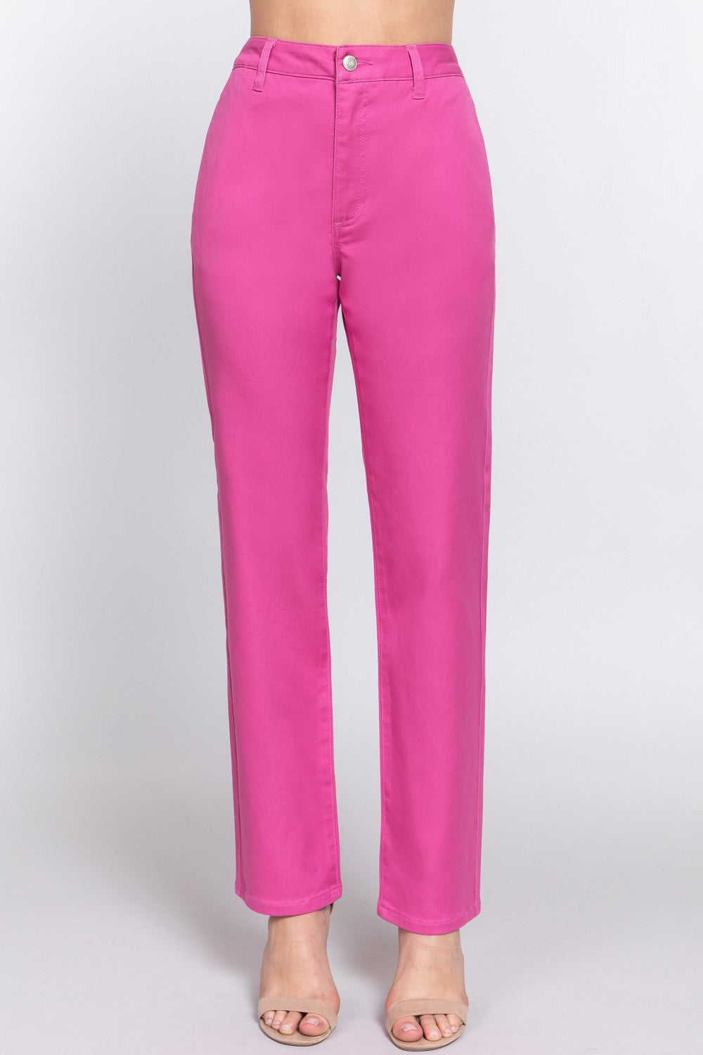 ACTIVE BASIC High Waist Straight Twill Pants Pants Trendsi PINK S 