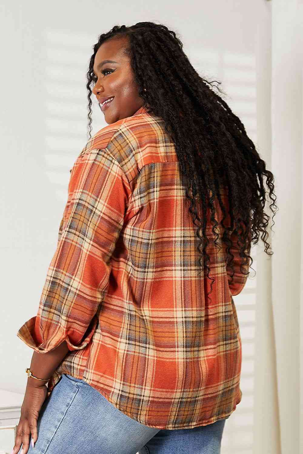 Double Take Plaid Dropped Shoulder Shirt Shirt Trendsi   