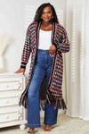 Double Take Full Size Multicolored Open Front Fringe Hem Cardigan Cardigan Trendsi   