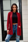 Basic Bae Full Size Open Front Long Sleeve Cardigan with Pockets Cardigan Trendsi Deep Red S 