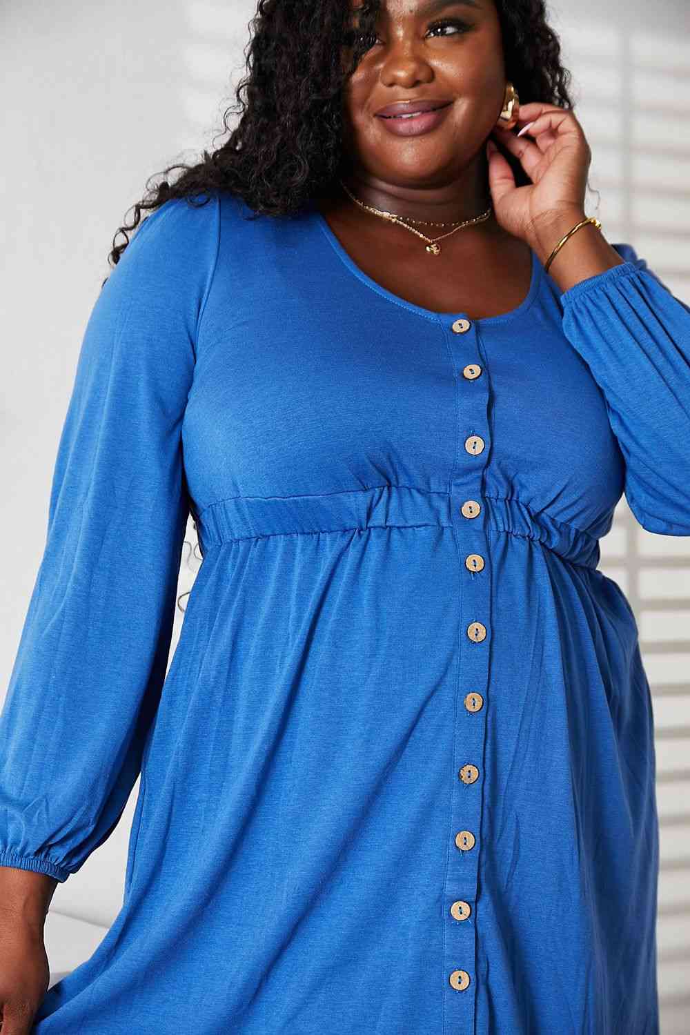 Double Take Scoop Neck Empire Waist Long Sleeve Magic Dress - NeoKira Unlimited