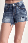 RISEN Mid Rise Raw Hem Denim Shorts Denim Shorts Trendsi Dark S 