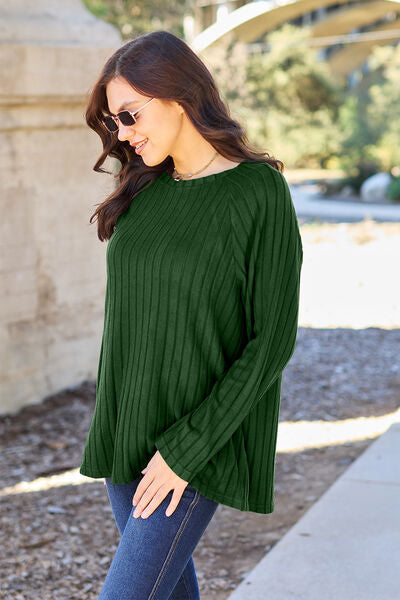 Basic Bae Full Size Ribbed Round Neck Long Sleeve Knit Top - NeoKira Unlimited