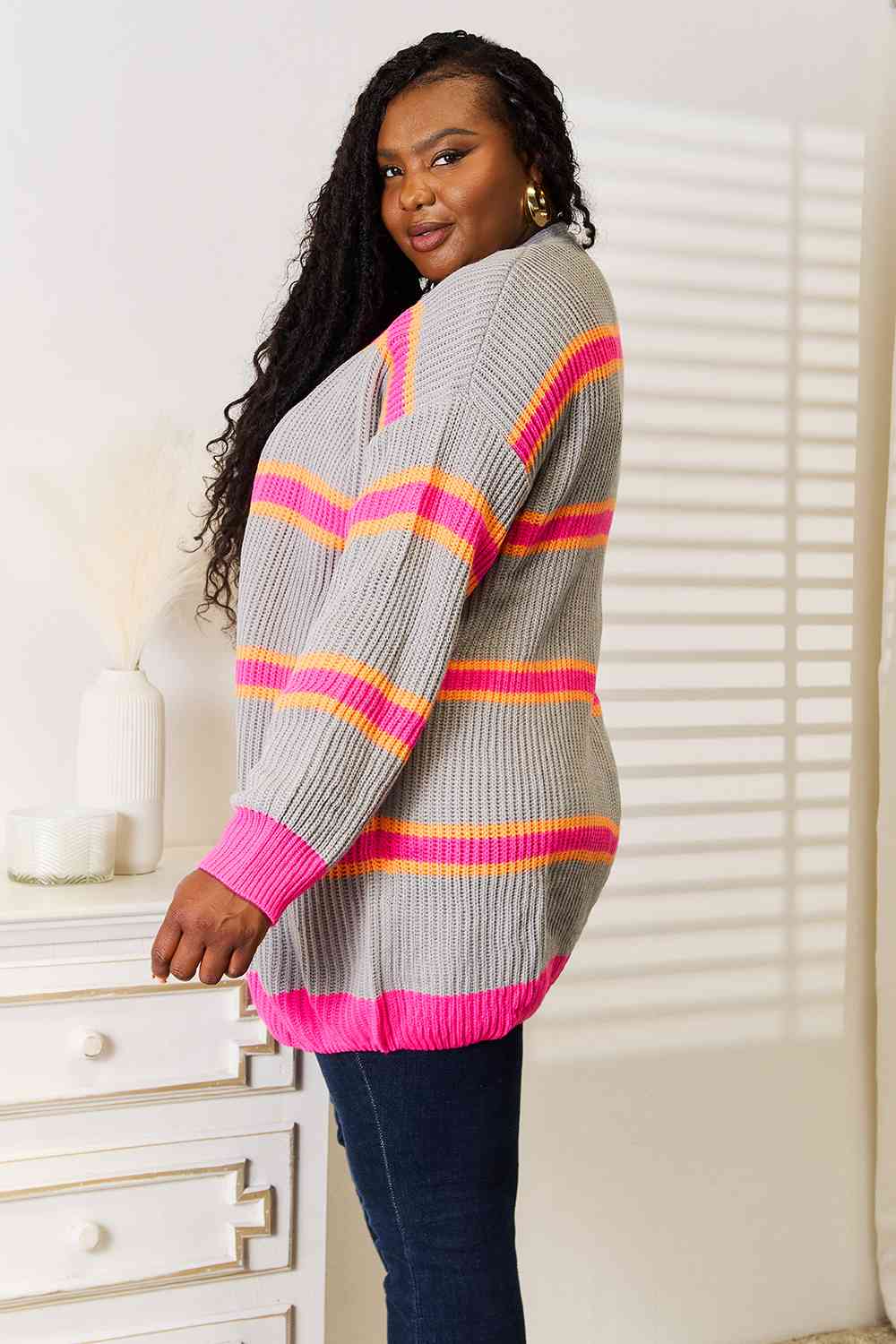 Woven Right Ribbed Long Sleeve Cardigan - NeoKira Unlimited