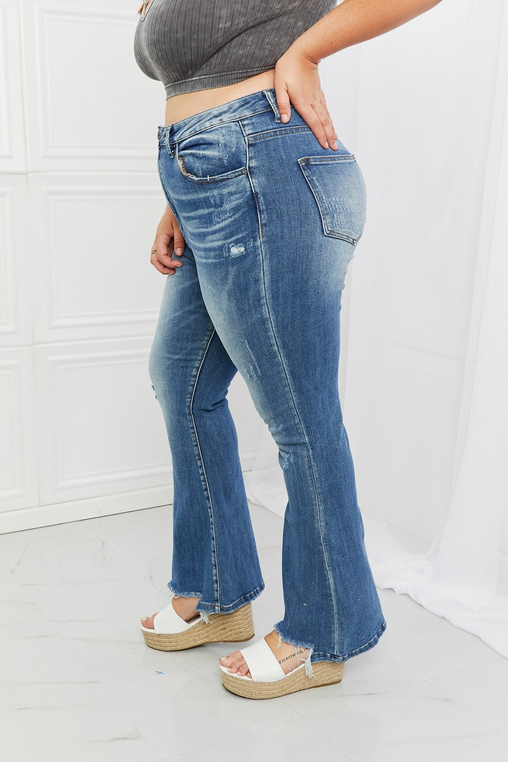 RISEN Full Size Iris High Waisted Flare Jeans Jeans Trendsi   