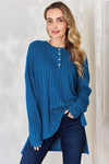 Basic Bae Full Size Ribbed Half Button Long Sleeve High-Low T-Shirt T-Shirt Trendsi Sky Blue S 