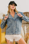 BiBi Button Up Long Sleeve Denim Jacket Jacket Trendsi   