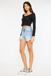 Kancan High Waist Frayed Denim Shorts Denim Shorts Trendsi   