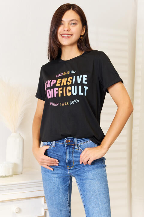 Simply Love Slogan Graphic Cuffed Sleeve T-Shirt T-Shirt Trendsi   