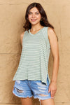 Doublju Full Size Striped Sleeveless V-Neck Top Top Trendsi   