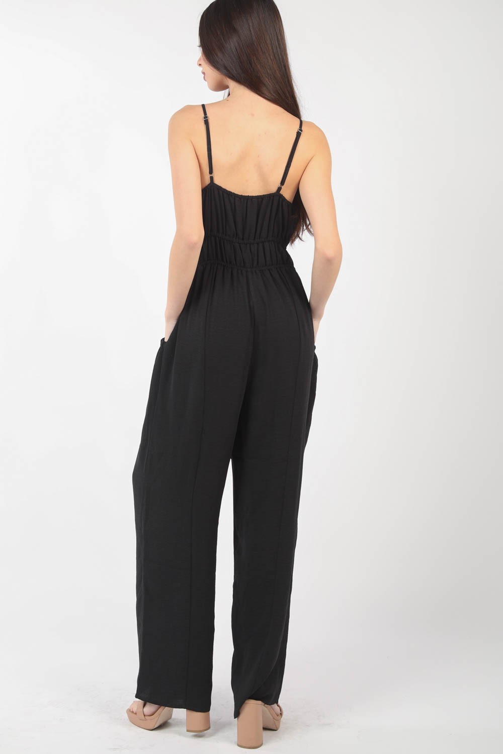 VERY J Pintuck Detail Woven Sleeveless Jumpsuit Jumpsuits Trendsi   