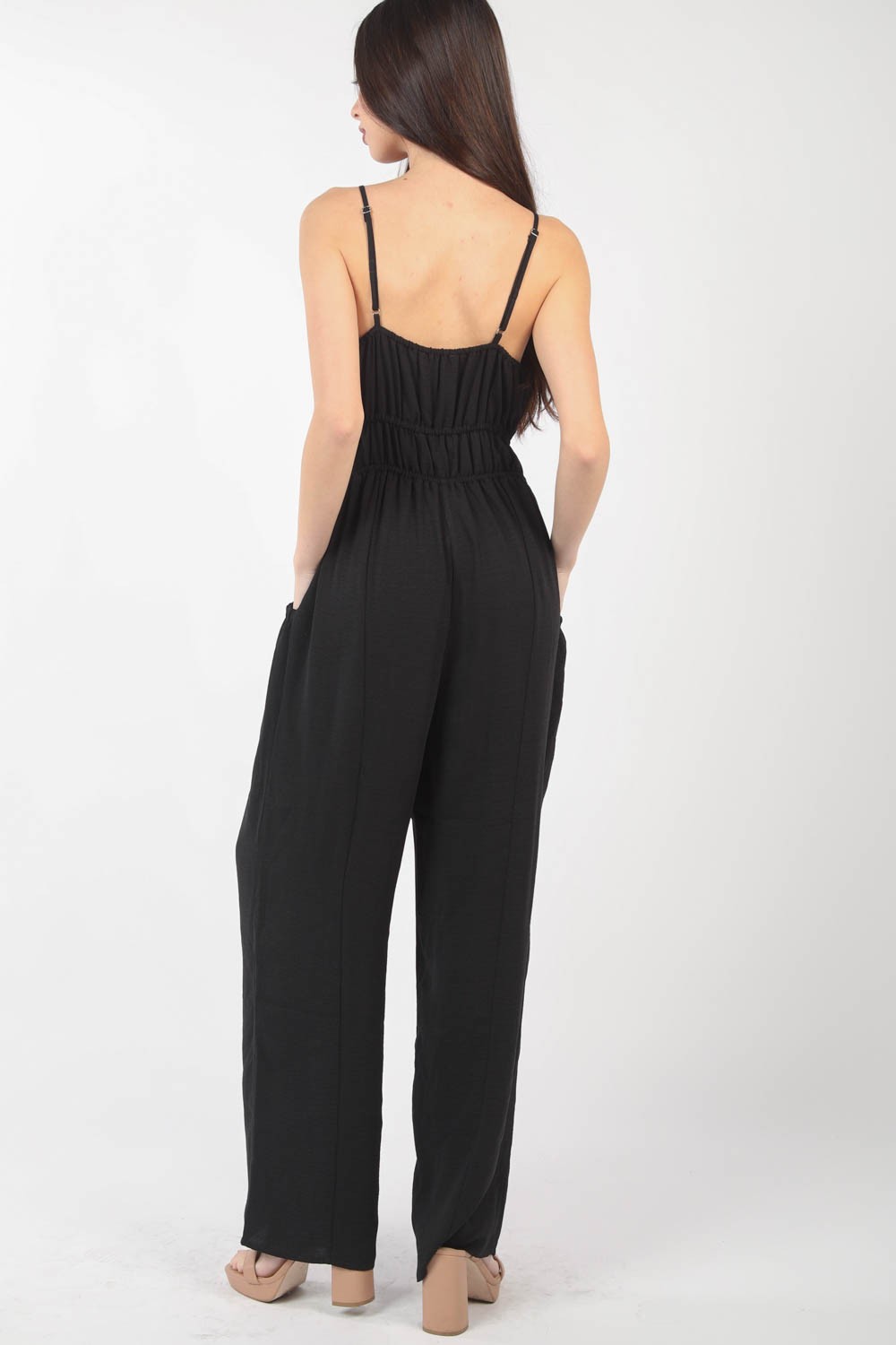 VERY J Pintuck Detail Woven Sleeveless Jumpsuit - NeoKira Unlimited