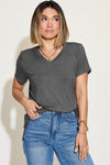 Basic Bae Full Size V-Neck High-Low T-Shirt Top Trendsi Charcoal S 