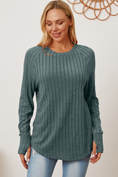 Basic Bae Full Size Ribbed Thumbhole Sleeve T-Shirt - NeoKira Unlimited