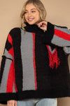 POL Turtleneck Color Block Fringe Detail Sweater Sweater Trendsi Black/Red Multi S 