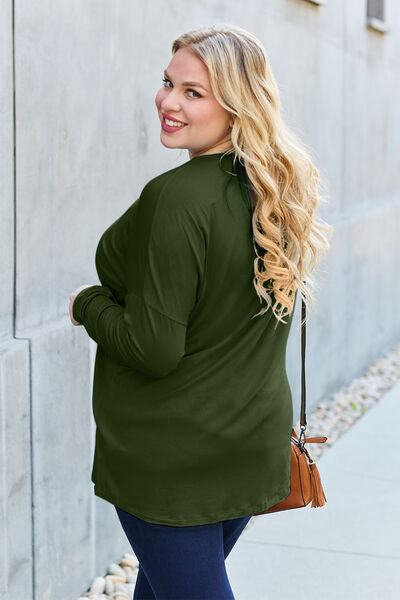 Basic Bae Full Size Round Neck Dropped Shoulder Shirt - NeoKira Unlimited