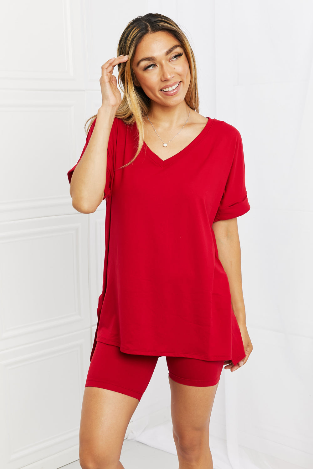 Zenana Full Size Quiet Moments Brushed Lounge Set in Burgundy - NeoKira Unlimited