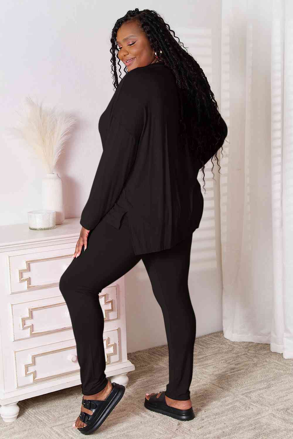 Basic Bae Full Size V-Neck Soft Rayon Long Sleeve Top and Pants Lounge Set - NeoKira Unlimited