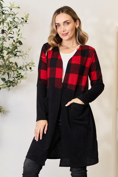 Heimish Full Size Plaid Open Front Cardigan Cardigan Trendsi   