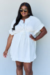 Ninexis Out Of Time Full Size Ruffle Hem Dress with Drawstring Waistband in White Mini Dress Trendsi   