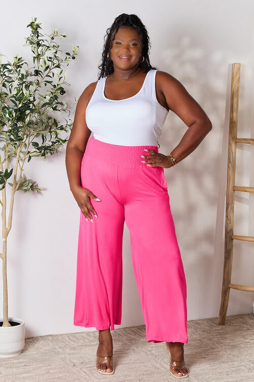 Double Take Full Size Smocked Wide Waistband Wide Leg Pants - NeoKira Unlimited