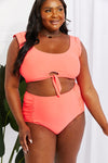 Marina West Swim Sanibel Crop Swim Top and Ruched Bottoms Set in Coral Bikini Trendsi   