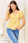 Double Take Floral Petal Sleeve Babydoll Top Top Trendsi Mustard S 