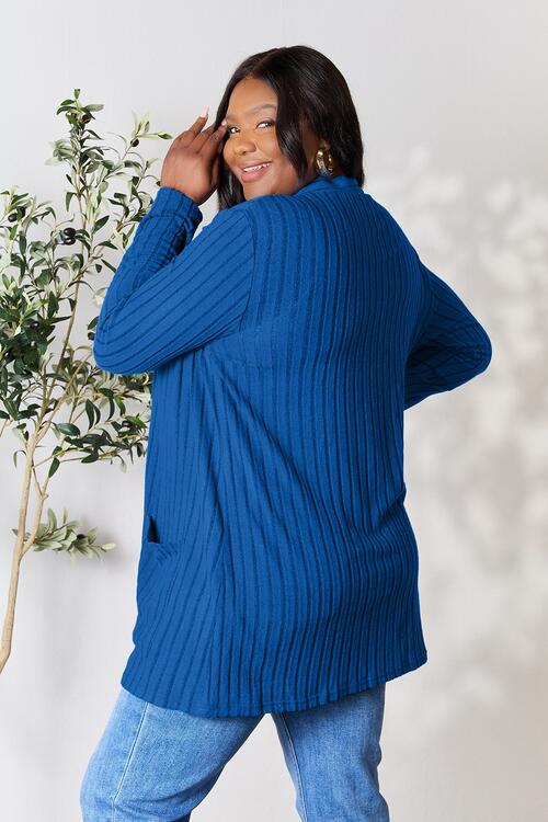 Basic Bae Full Size Ribbed Open Front Cardigan with Pockets - NeoKira Unlimited