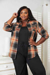 Double Take Plaid Dropped Shoulder Shirt Shirt Trendsi Khaki/Black S 