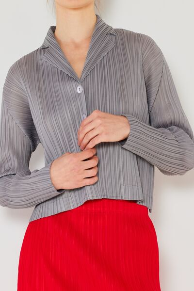 Marina West Swim Pleated Cropped Button Up Shirt Shirt Trendsi   