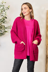 Zenana Full Size Waffle-Knit Open Front Cardigan Cardigan Trendsi Magenta S 