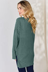 Basic Bae Full Size Ribbed Half Button Long Sleeve High-Low T-Shirt T-Shirt Trendsi   