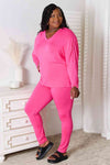 Basic Bae Full Size V-Neck Soft Rayon Long Sleeve Top and Pants Lounge Set Loungewear Trendsi   